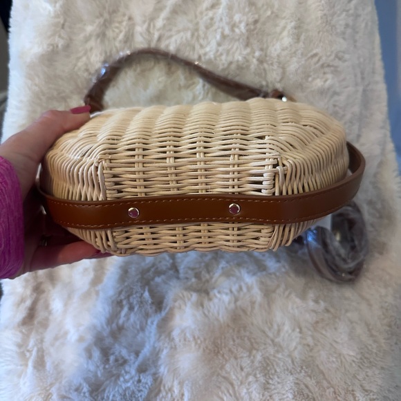 NWT Loulu Woven Rattan & Brown Leather Shoulder Bag | Boho Chic Summer Purse - Picture 3 of 8